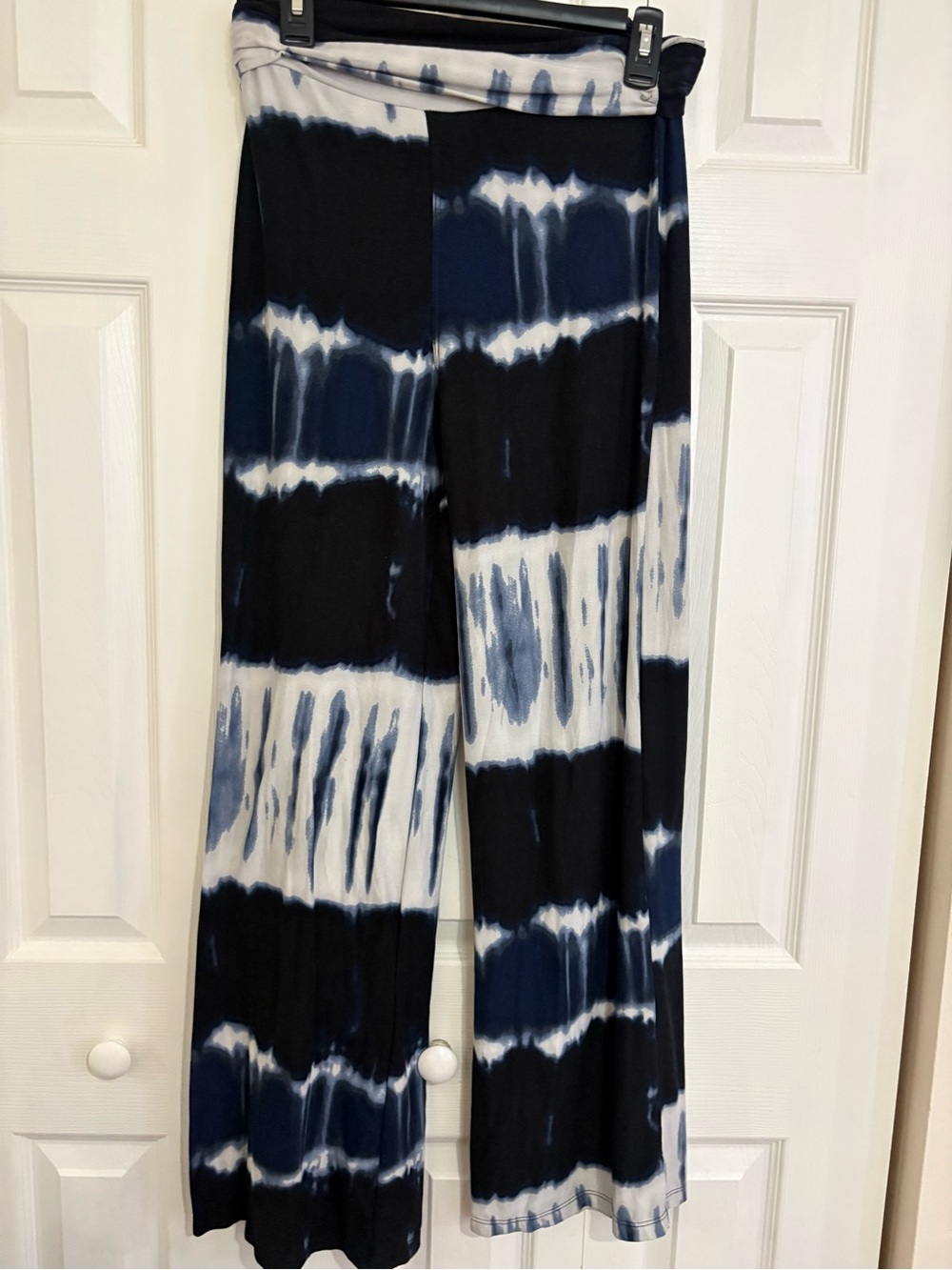 Navy blue and white flare pants